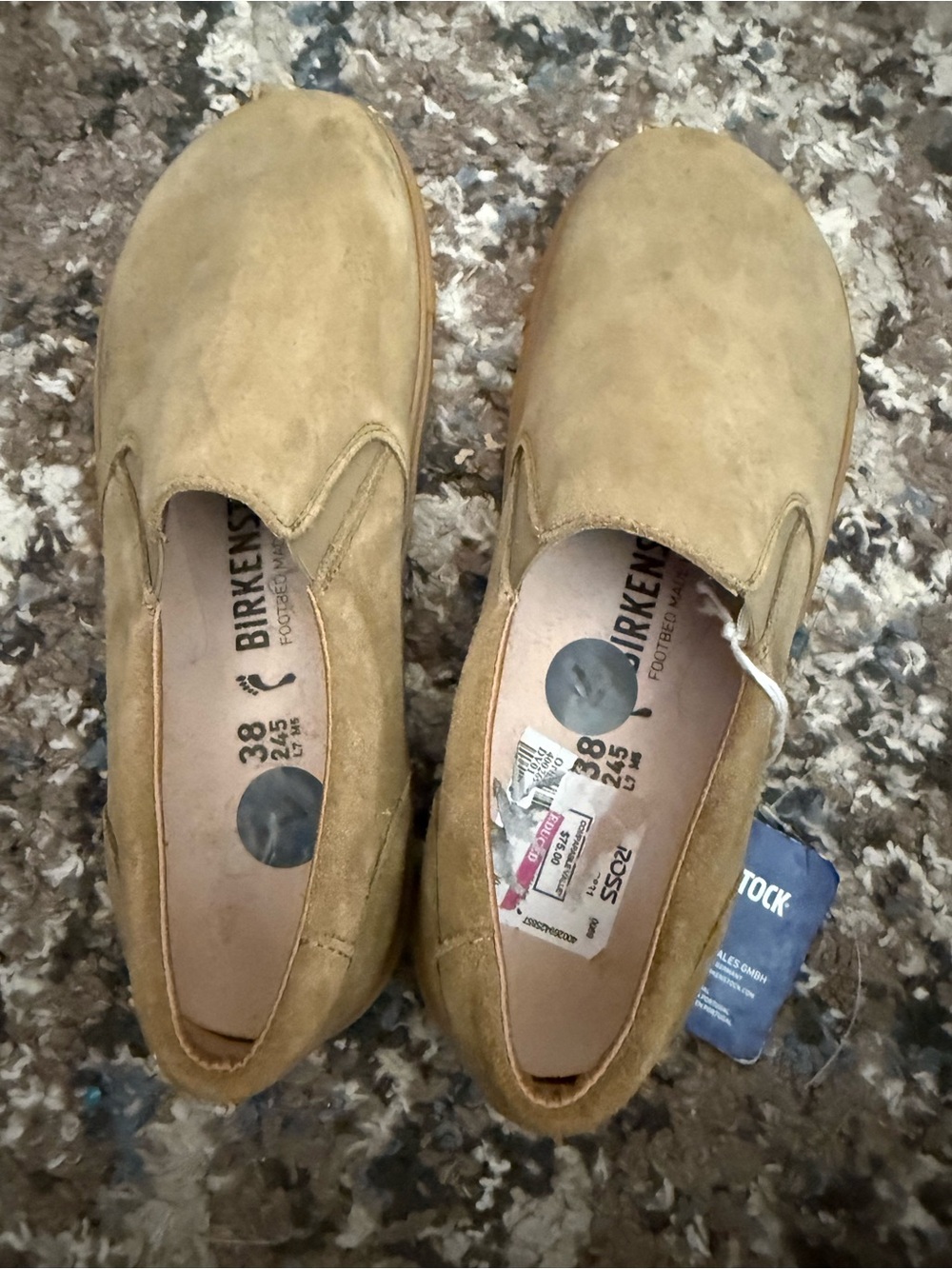 Birkenstock Oswego Suede Leather Tan Slip Ons Flats Loafers Size 38